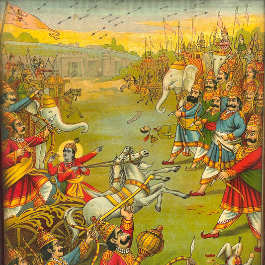 ‘Kaurav Pandav Yuddh’ Raja Ravi Varma Lithograph Print