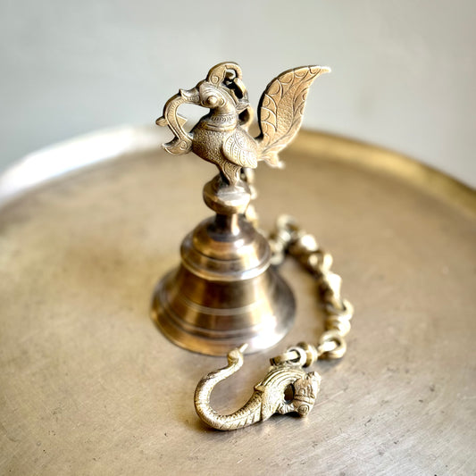 Vintage Brass Bell With Annapakshi Finial