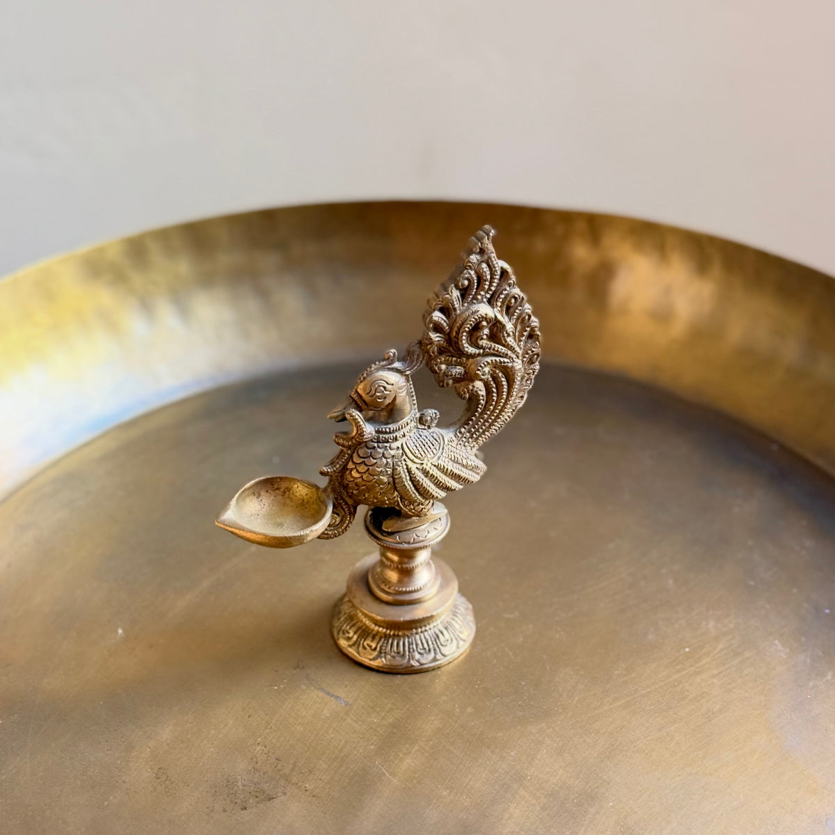 Intricately Crafted Brass Peacock Diya