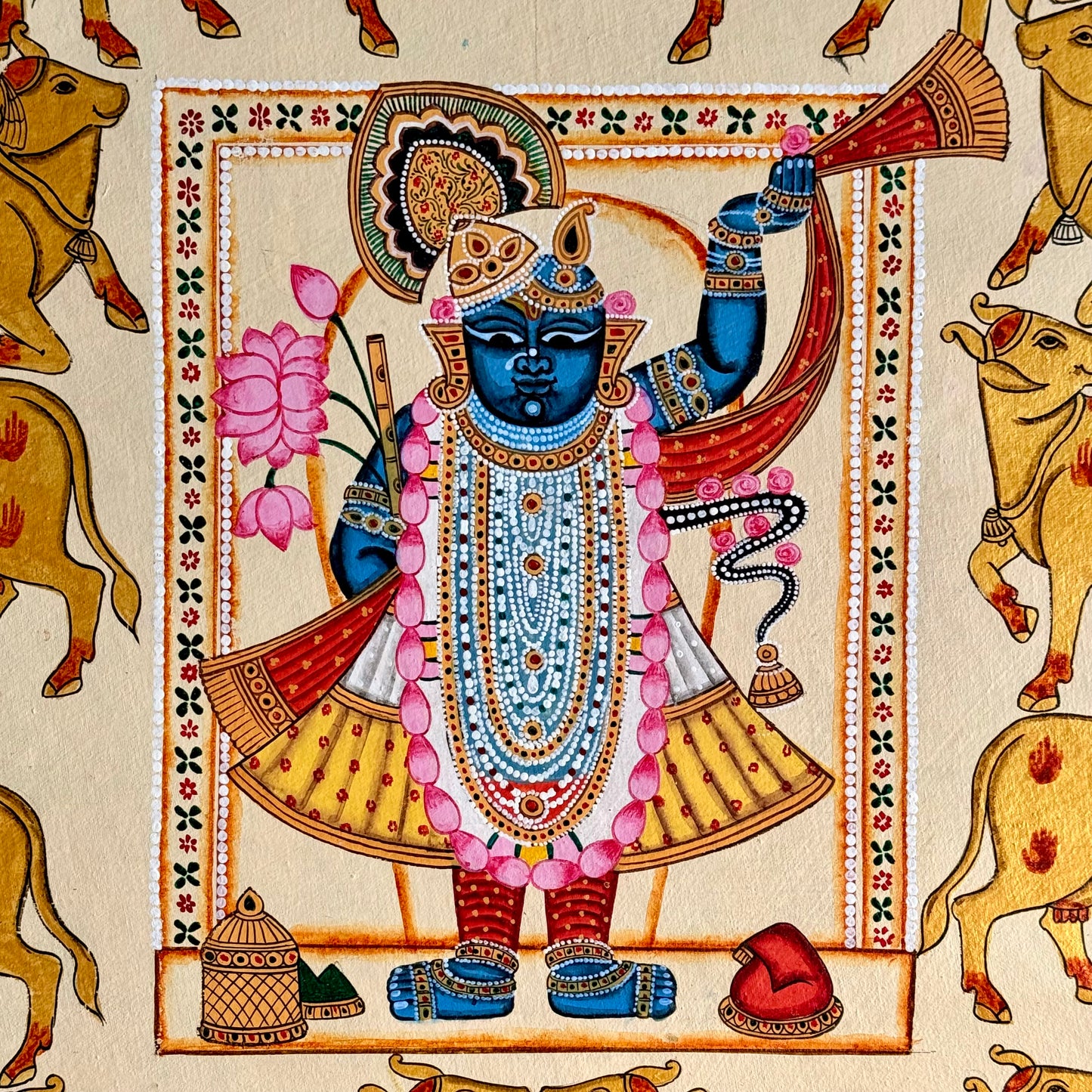 Shrinathji with Golden Cows - Pichwai Painting