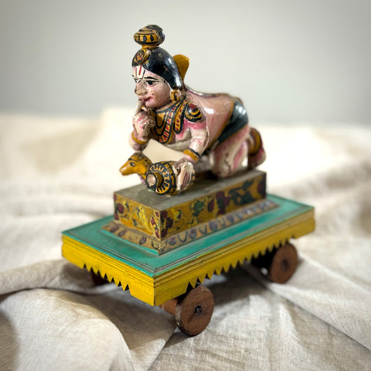 Antique Crawling Baby Krishna on Cart — Chettinad Bridal Gift (Circa 1900s)