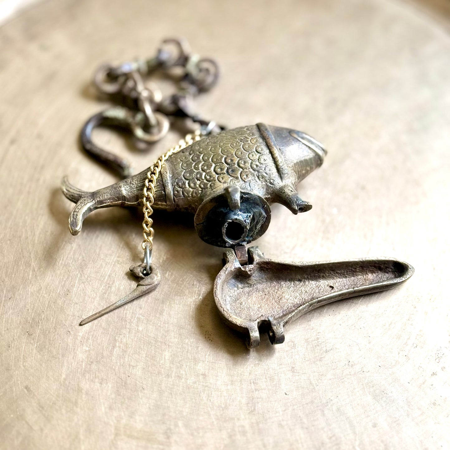 Vintage Fish Shaped Hanging Oil Lamp - Rajasthan
