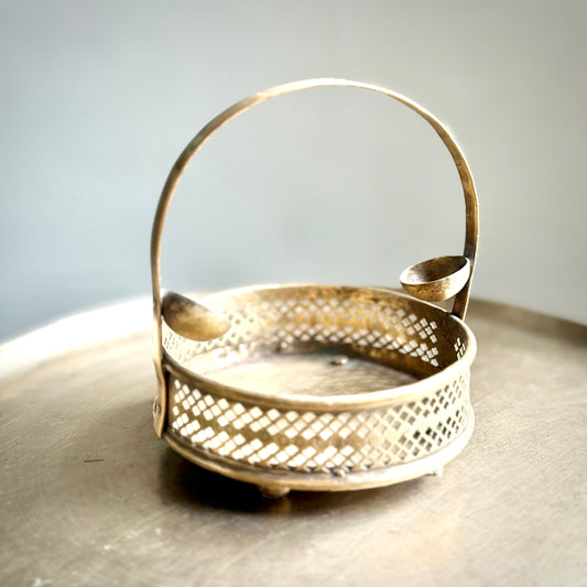 Vintage Round Brass Flower Basket