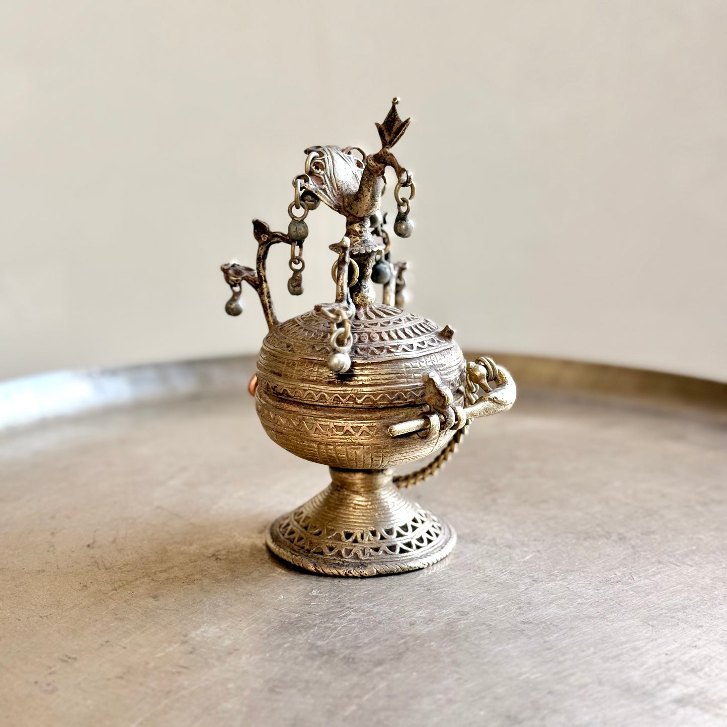 Museum-Grade Lost Wax Powder Box with Peacock Motifs