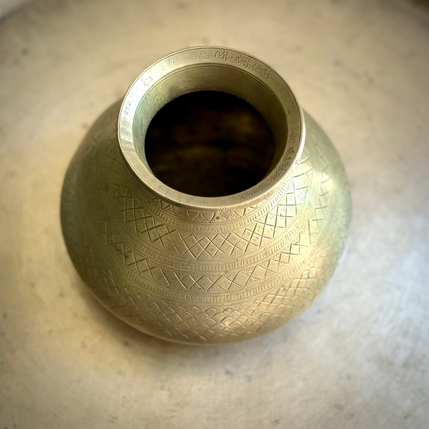 Antique Brass Kalash with Geometric Engraving – Early 1900s