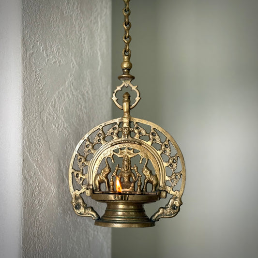 Vintage Gajalakshmi Hanging Oil Lamp