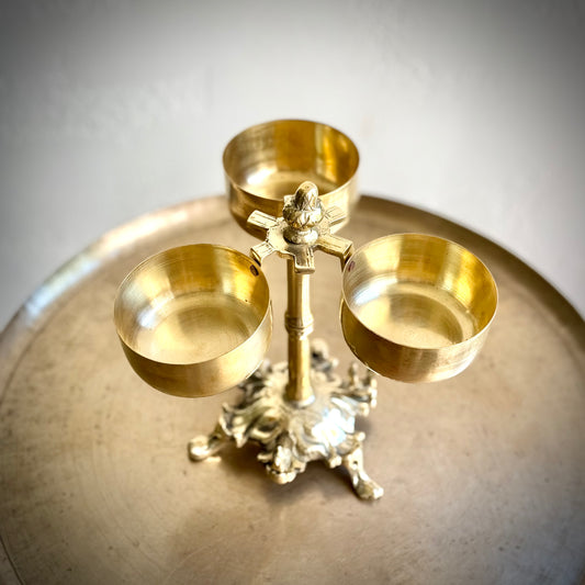 Vintage Brass Triple Bowl Condiment Server