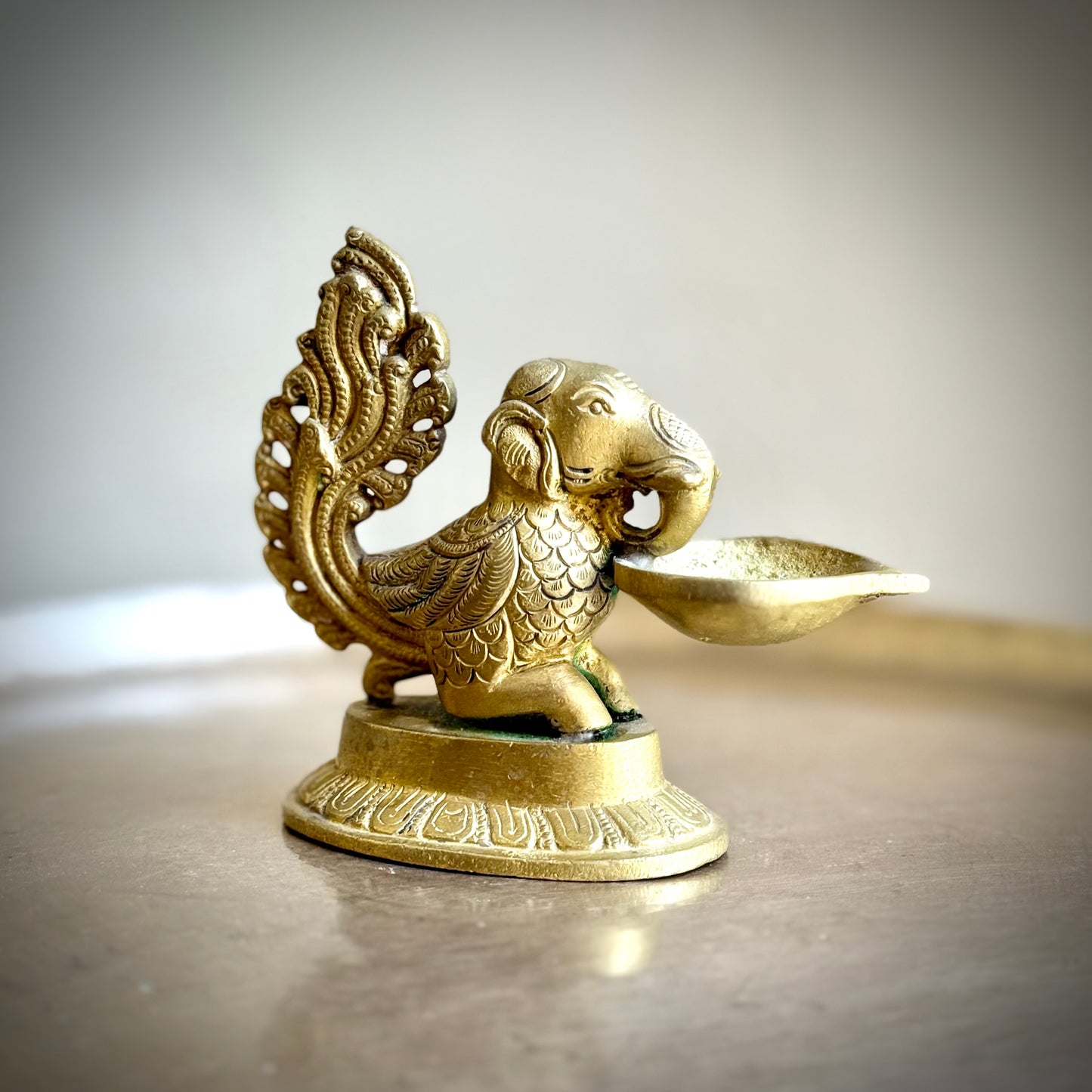 Gajamukha-Annapakshi Oil Lamp – A Rare Mythological Masterpiece