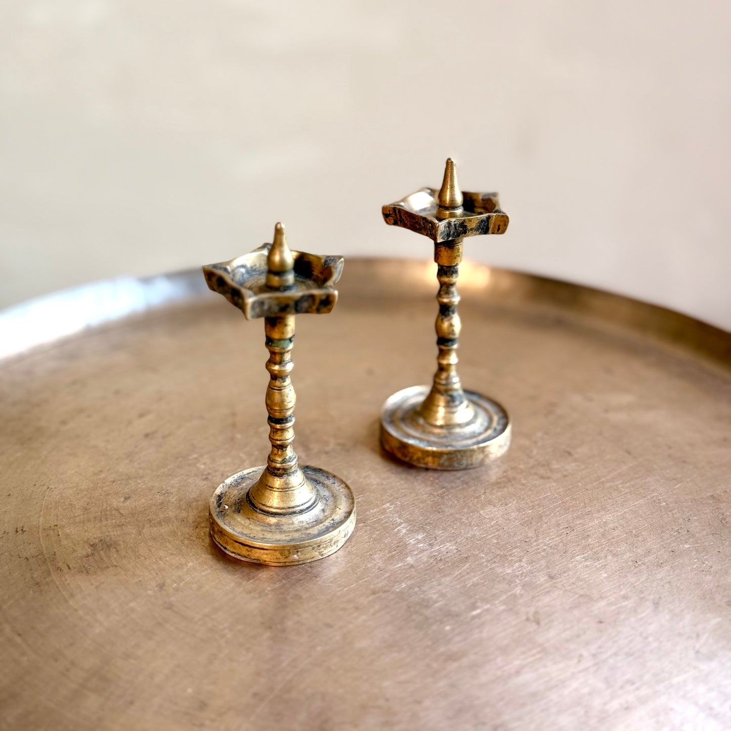 Miniature Brass Diya Pair – Extremely Rare