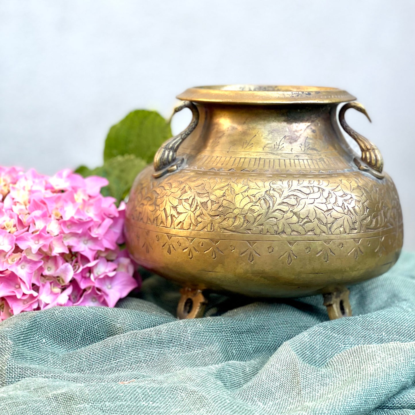 Hamsa Pot - Hand-Carved Brass Pot