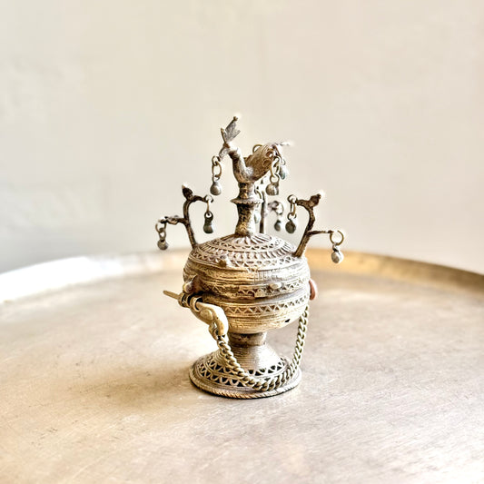 Museum-Grade Lost Wax Powder Box with Peacock Motifs