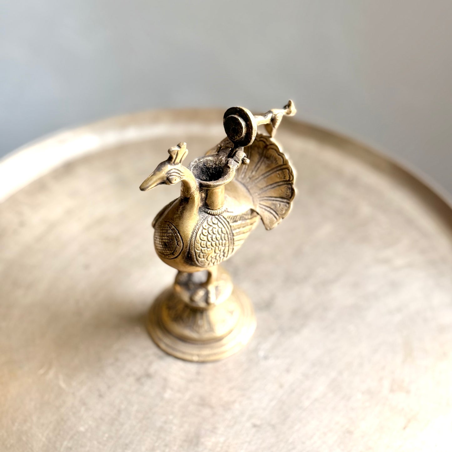 Brass Peacock Ink Pot