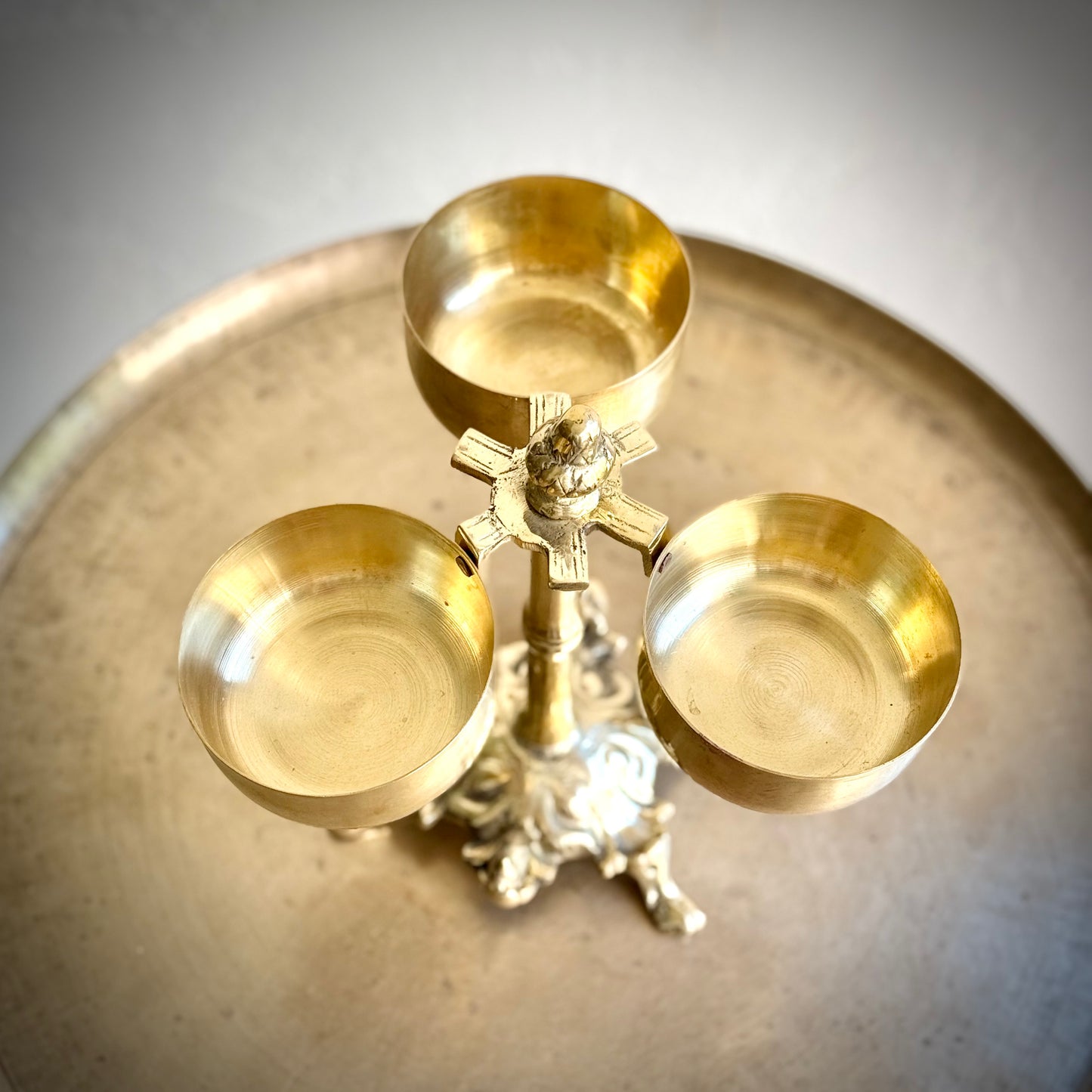 Vintage Brass Triple Bowl Condiment Server