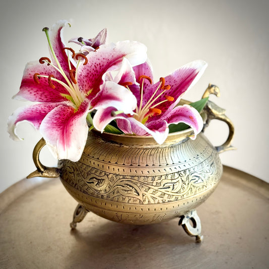 Vintage Hand-Carved Brass Pot