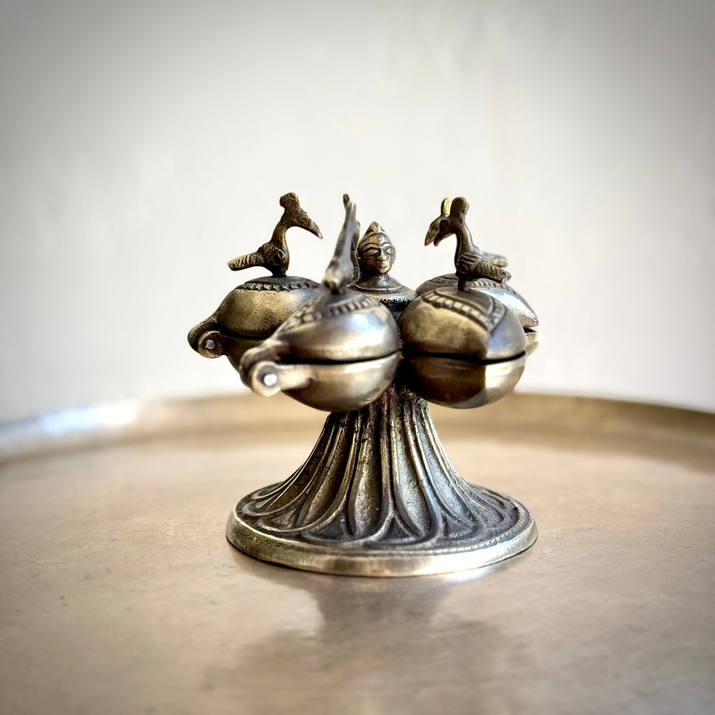 Vintage Brass Peacock Kumkum Box