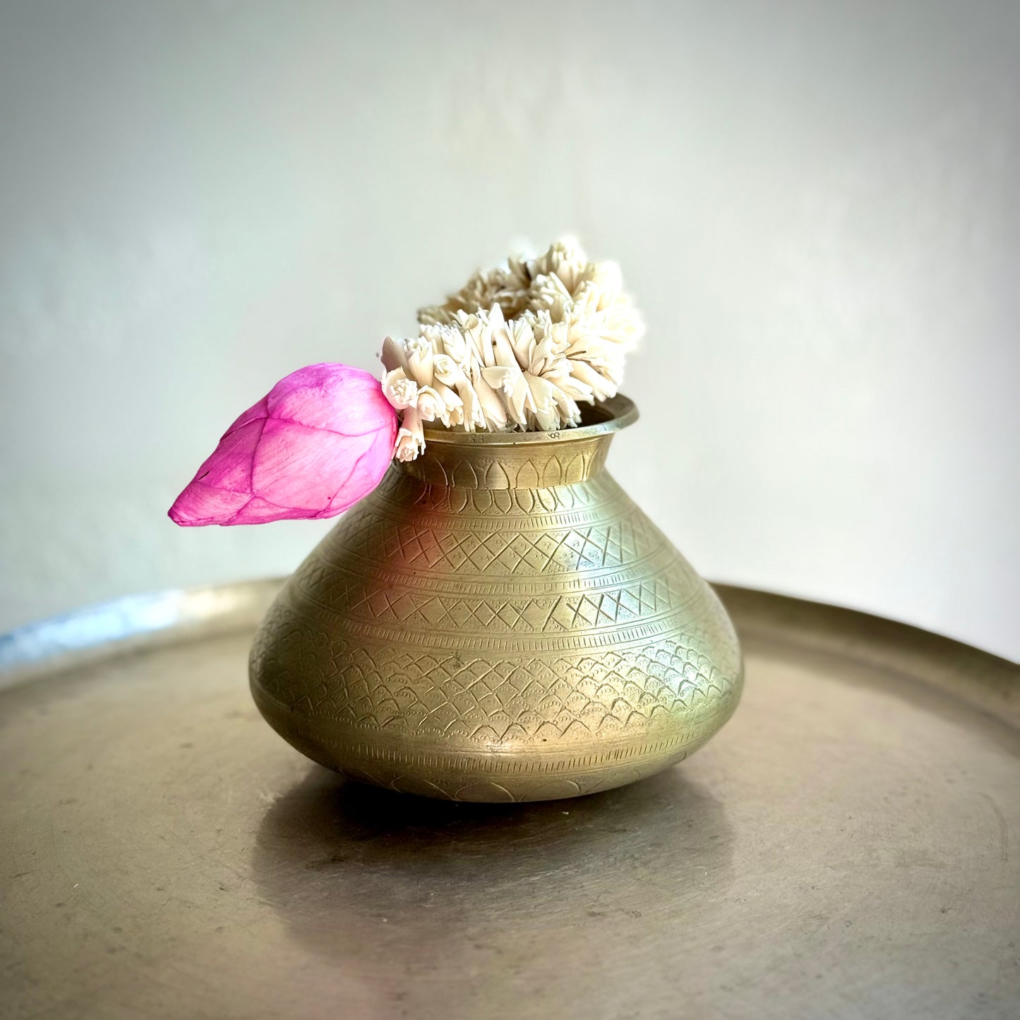Antique Brass Kalash with Geometric Engraving – Early 1900s