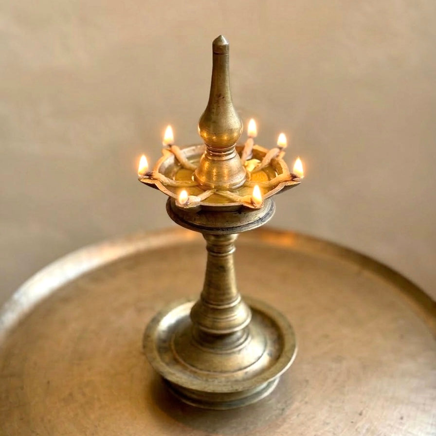 Antique Nilavilakku with Seven Wicks – Traditional Kerala Temple Oil Lamp