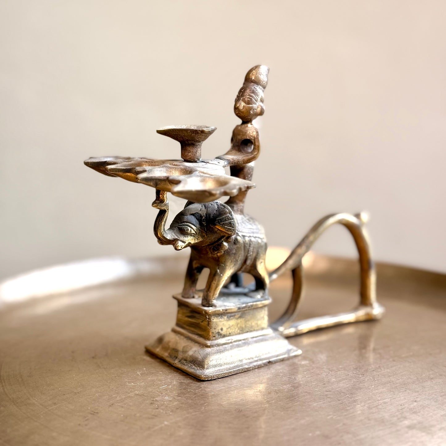 Brass Arti Lamp with Elephant Base