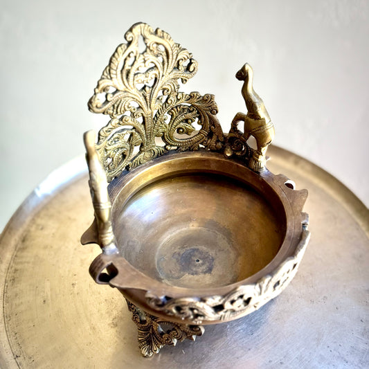 Twin Elephants Brass Urli – Vintage Temple Art Form