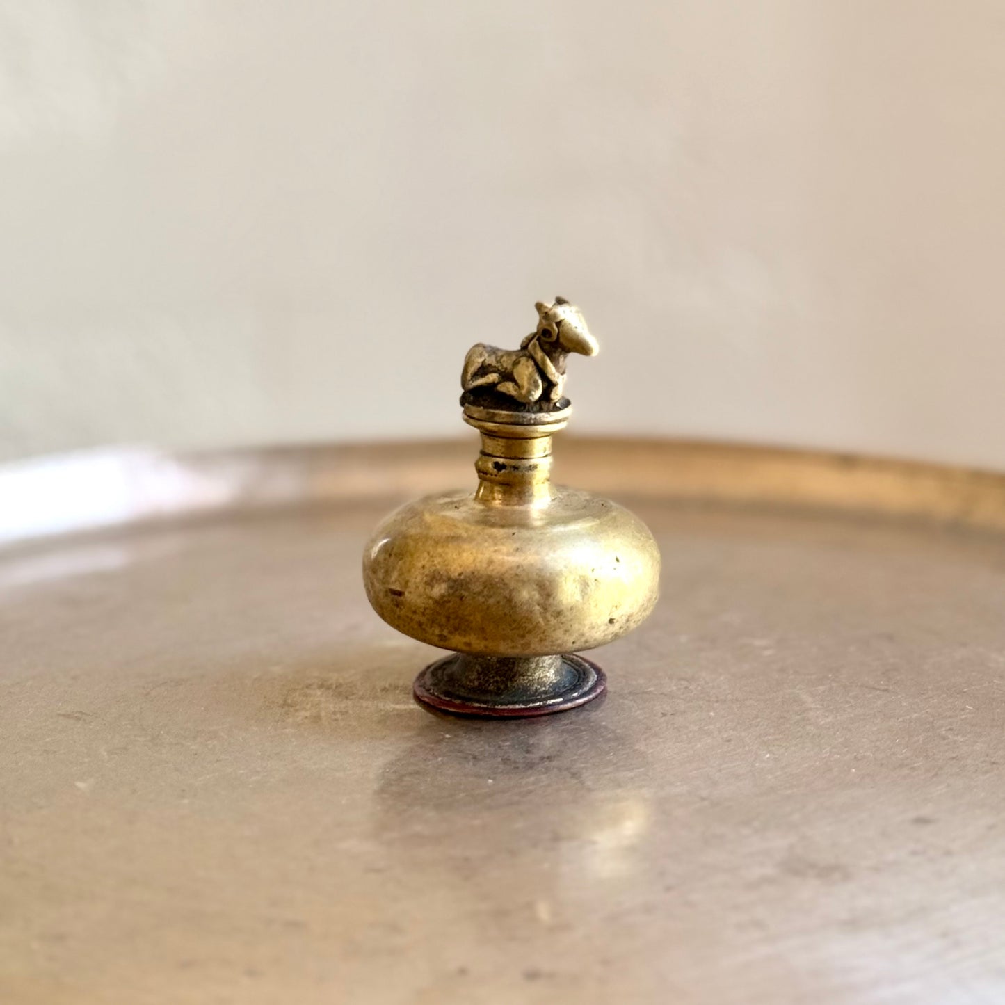 Rare Miniature Holy Water Pot with Nandi Finial - Tamil Nadu (Early 20th Century)