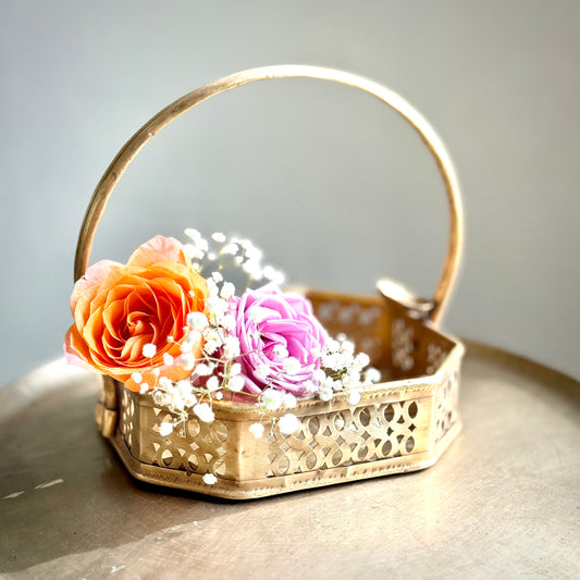 Vintage Brass Flower Basket with rare ‘Om’ Inscription