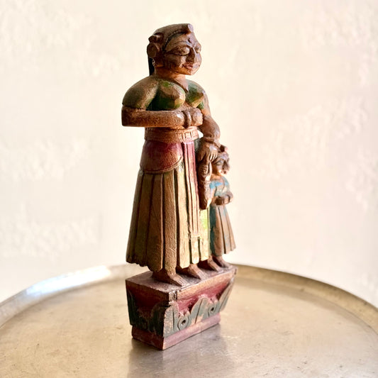 Vintage Folk Statue Mother - Daughter Duo - Rajasthan
