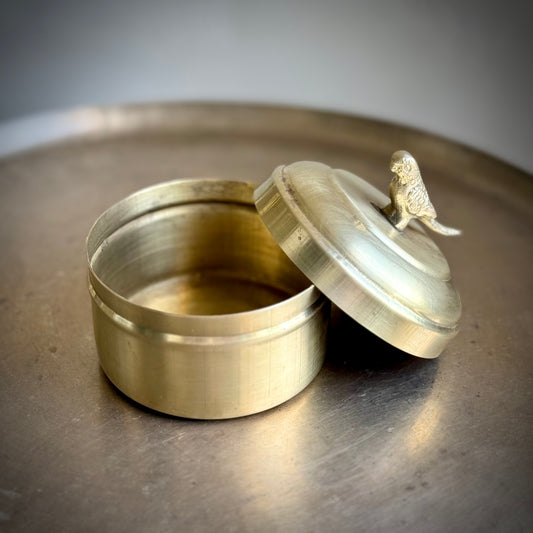 Vintage Brass Storage Box with Bird on lid