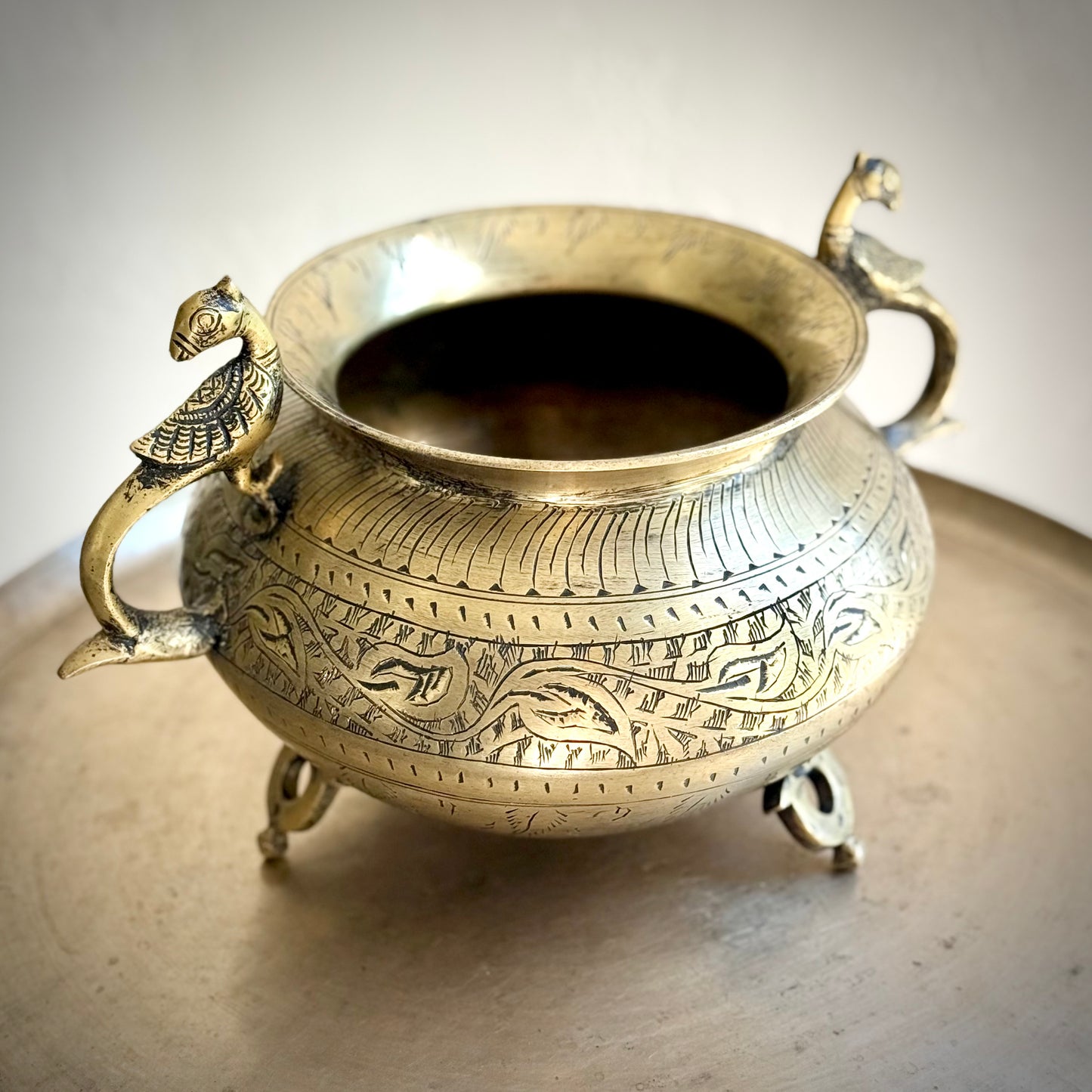 Vintage Hand-Carved Brass Pot