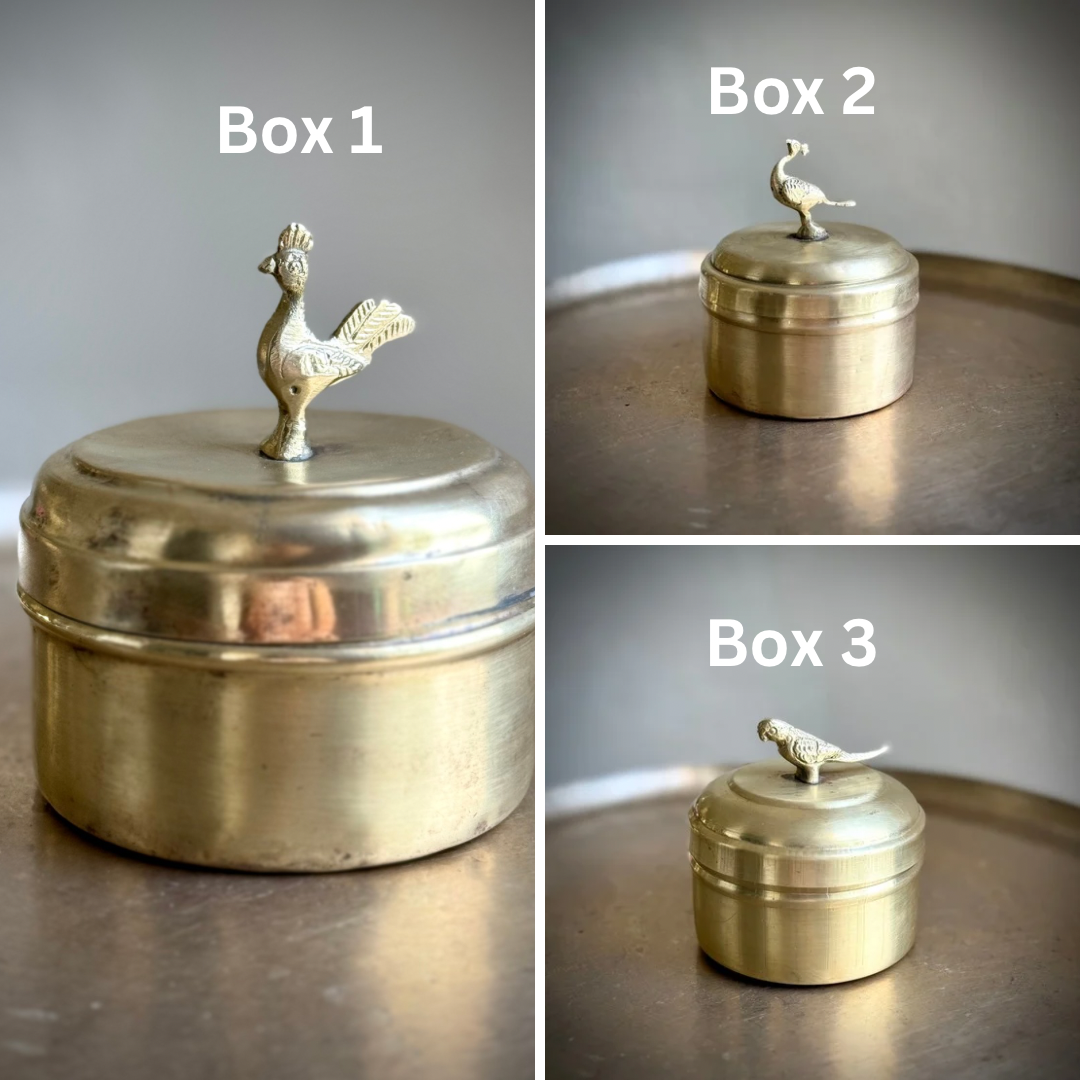 Vintage Brass Storage Box with Bird on lid