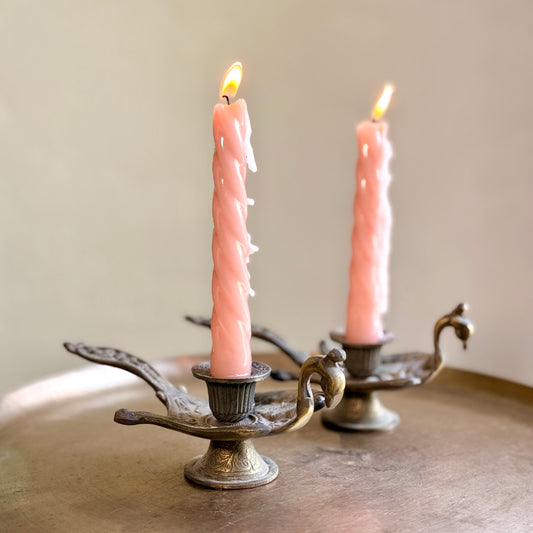 Vintage Brass Peacock Candle Holders – Pair