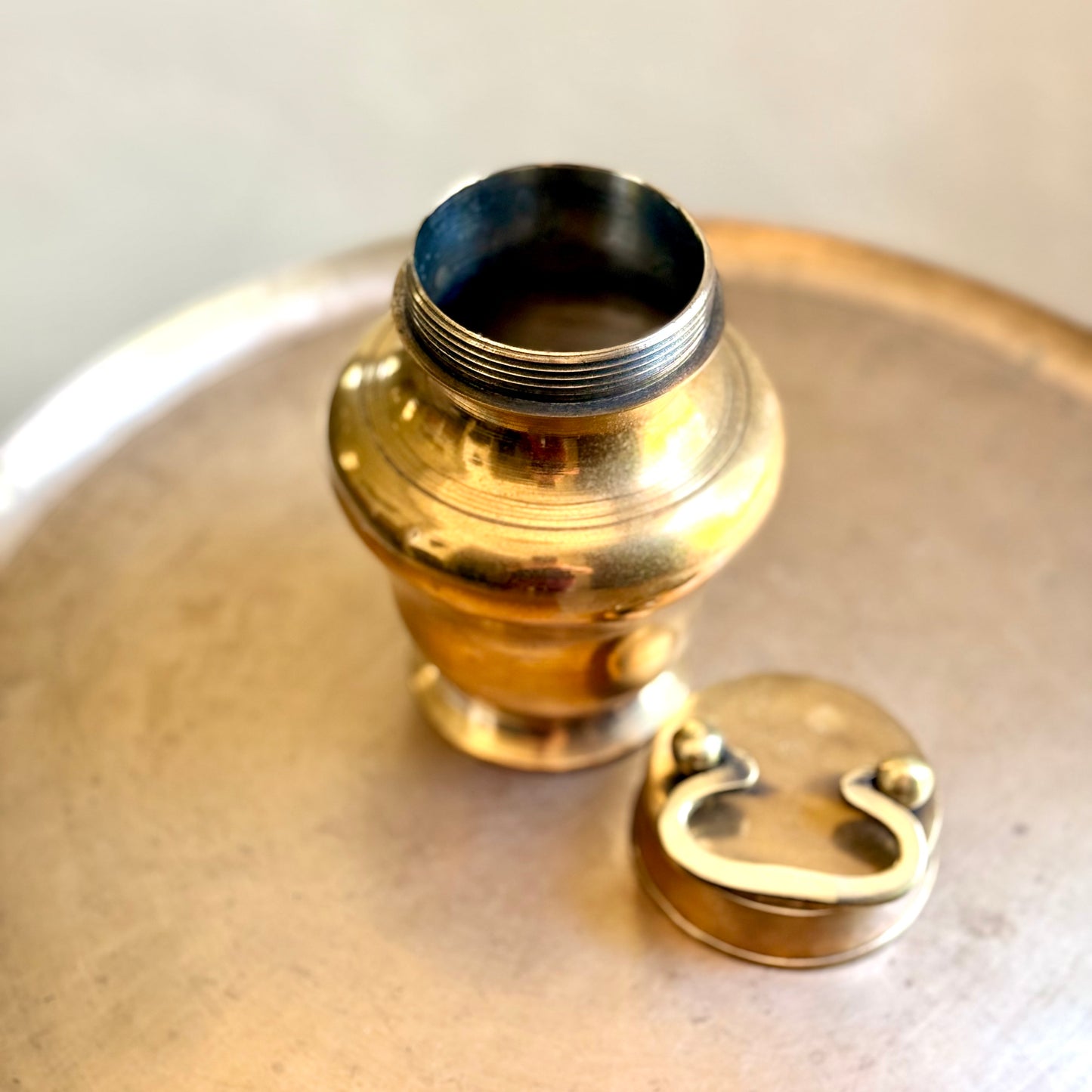 Rare shaped Kamandal (Kooja) with Lid & Handle - Kerala (Mid 20th Century)