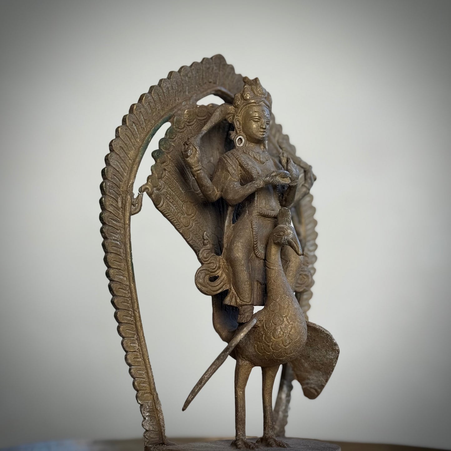 Vintage Bronze Murugan on Peacock