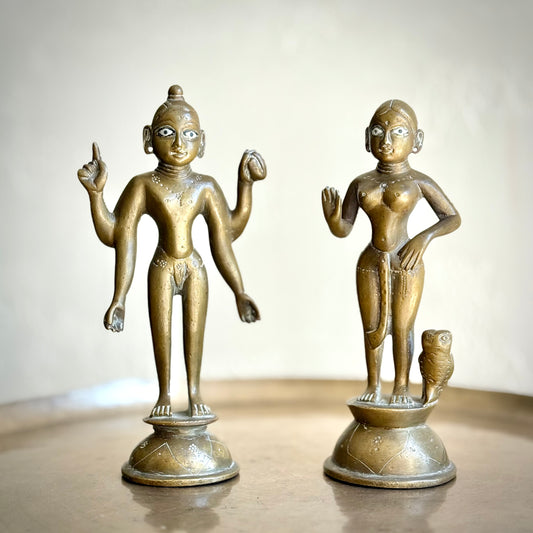 Lord Vishnu-Goddess Lakshmi Pair – Vintage Folk Style Idols