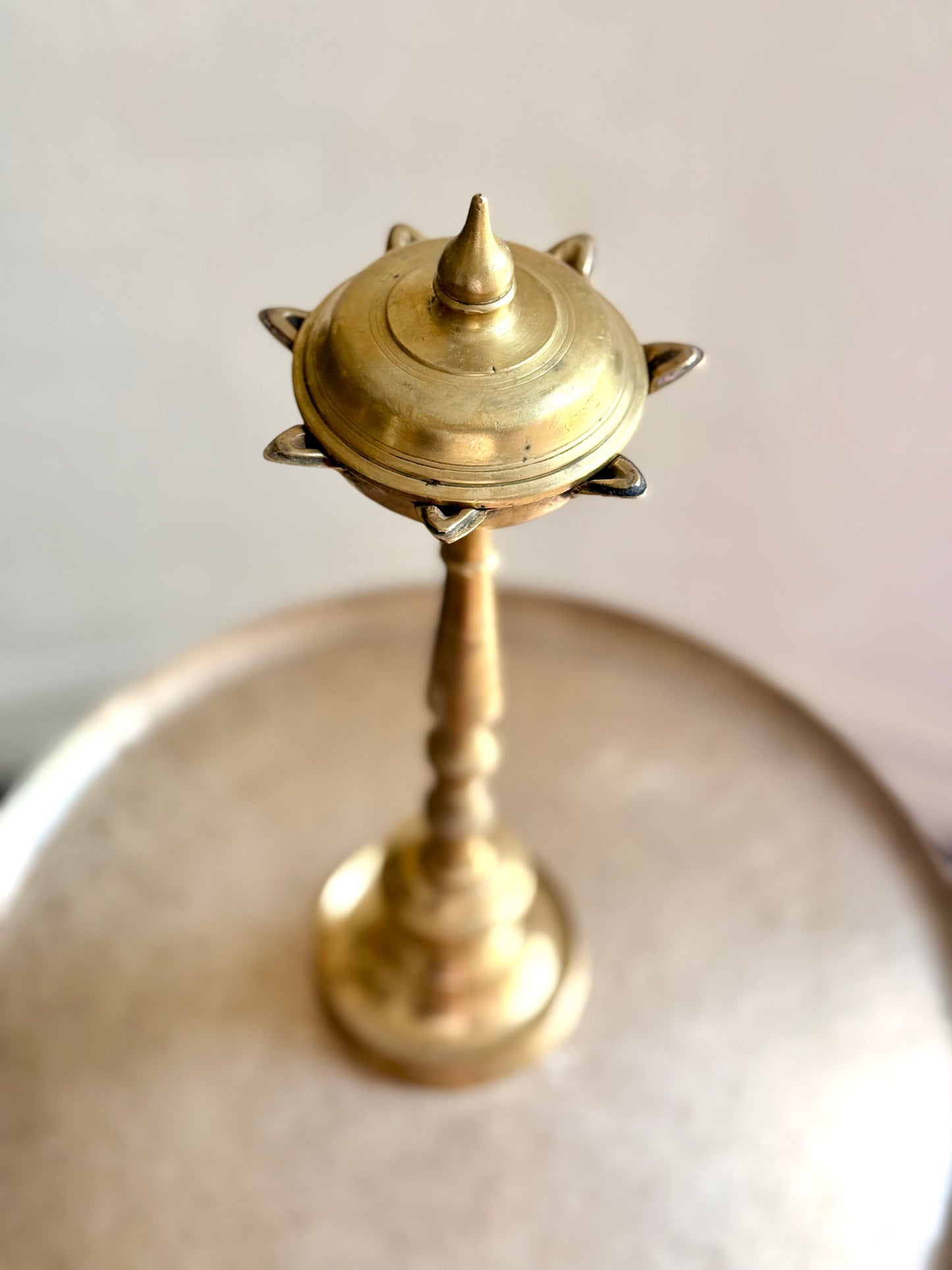 Vintage Deccan Brass Lamp with Lid Tray Cover