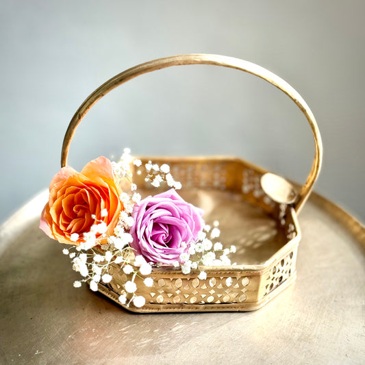 Vintage Brass Flower Basket with rare ‘Om’ Inscription
