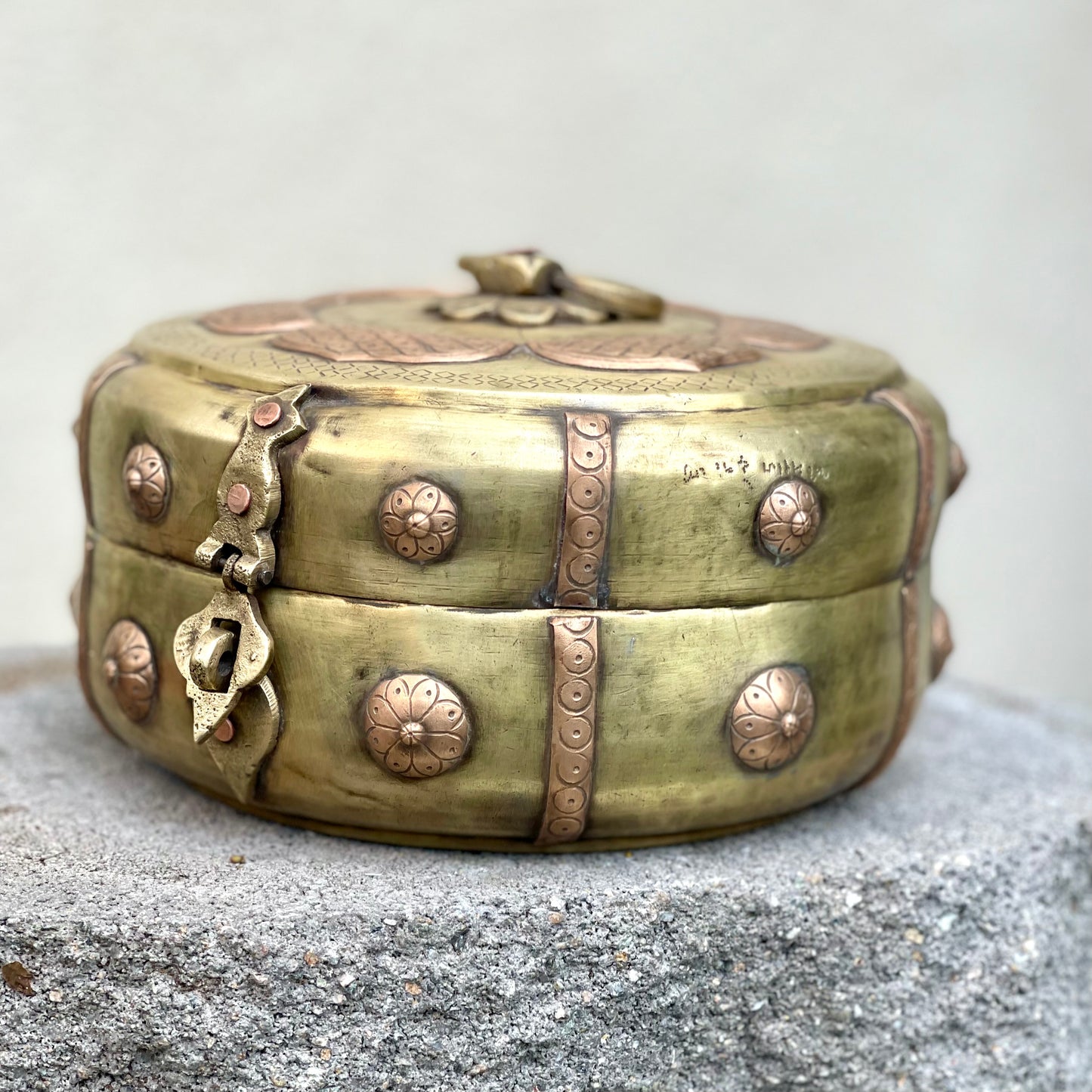 Brass-Copper Floral Chapati Box