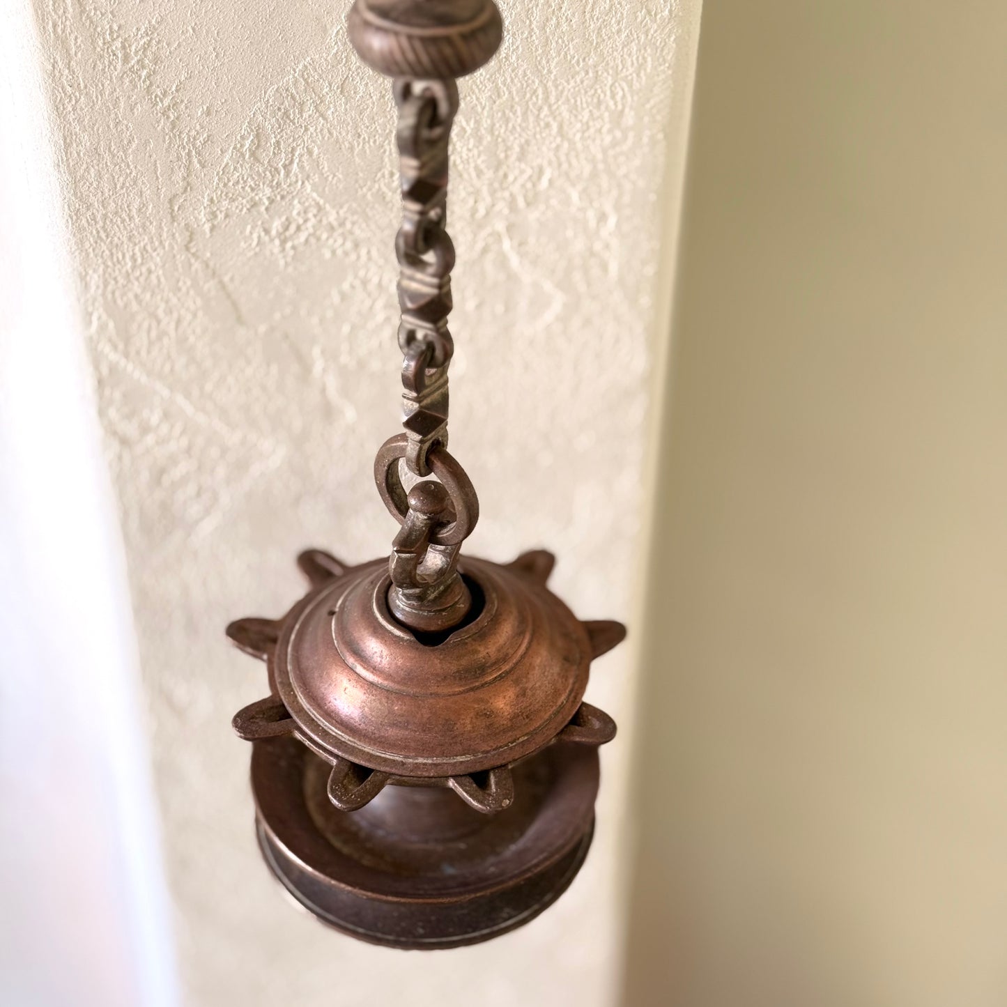 Antique Bronze 9-Wick Hanging Oil Lamp - Thookku Vilakku