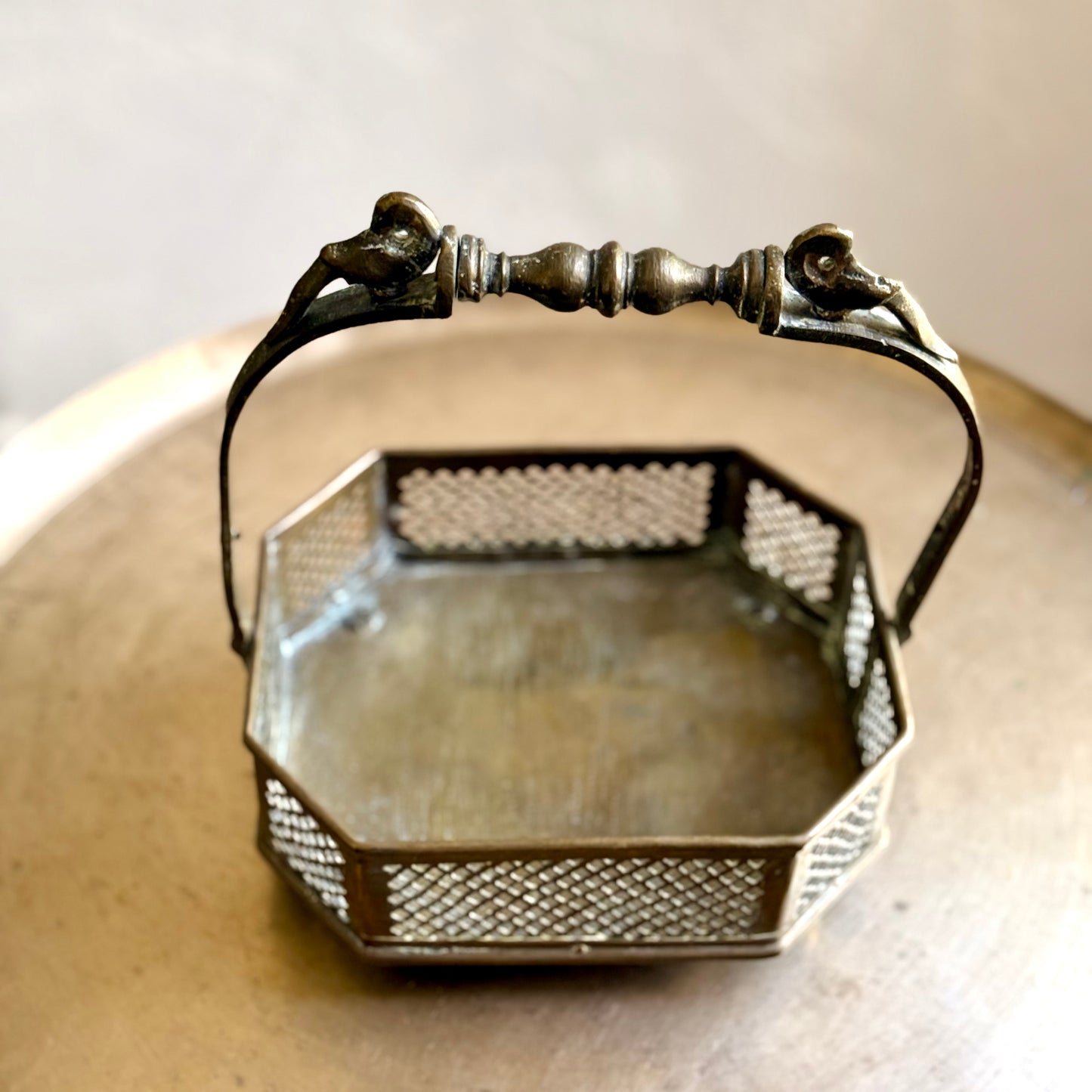 Antique Bronze Flower Basket with Bird Motifs - Tamil Nadu (Early 20th Century)