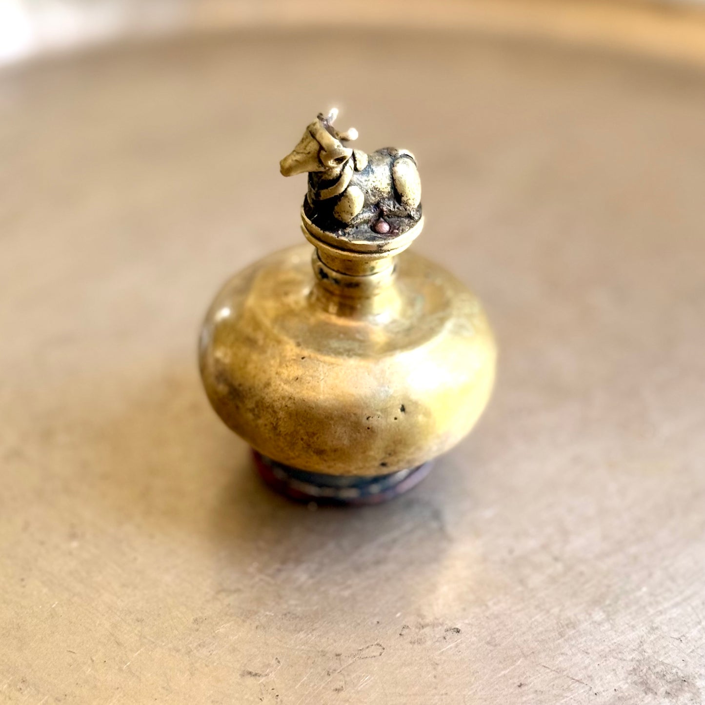Rare Miniature Holy Water Pot with Nandi Finial - Tamil Nadu (Early 20th Century)
