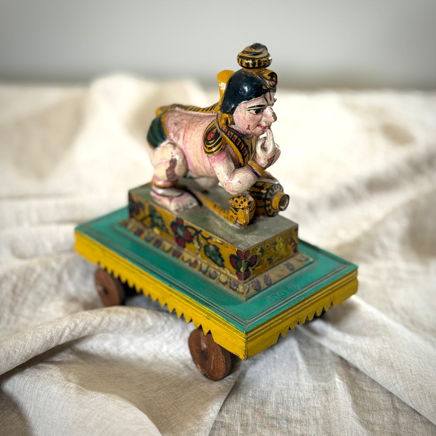 Antique Crawling Baby Krishna on Cart — Chettinad Bridal Gift (Circa 1900s)