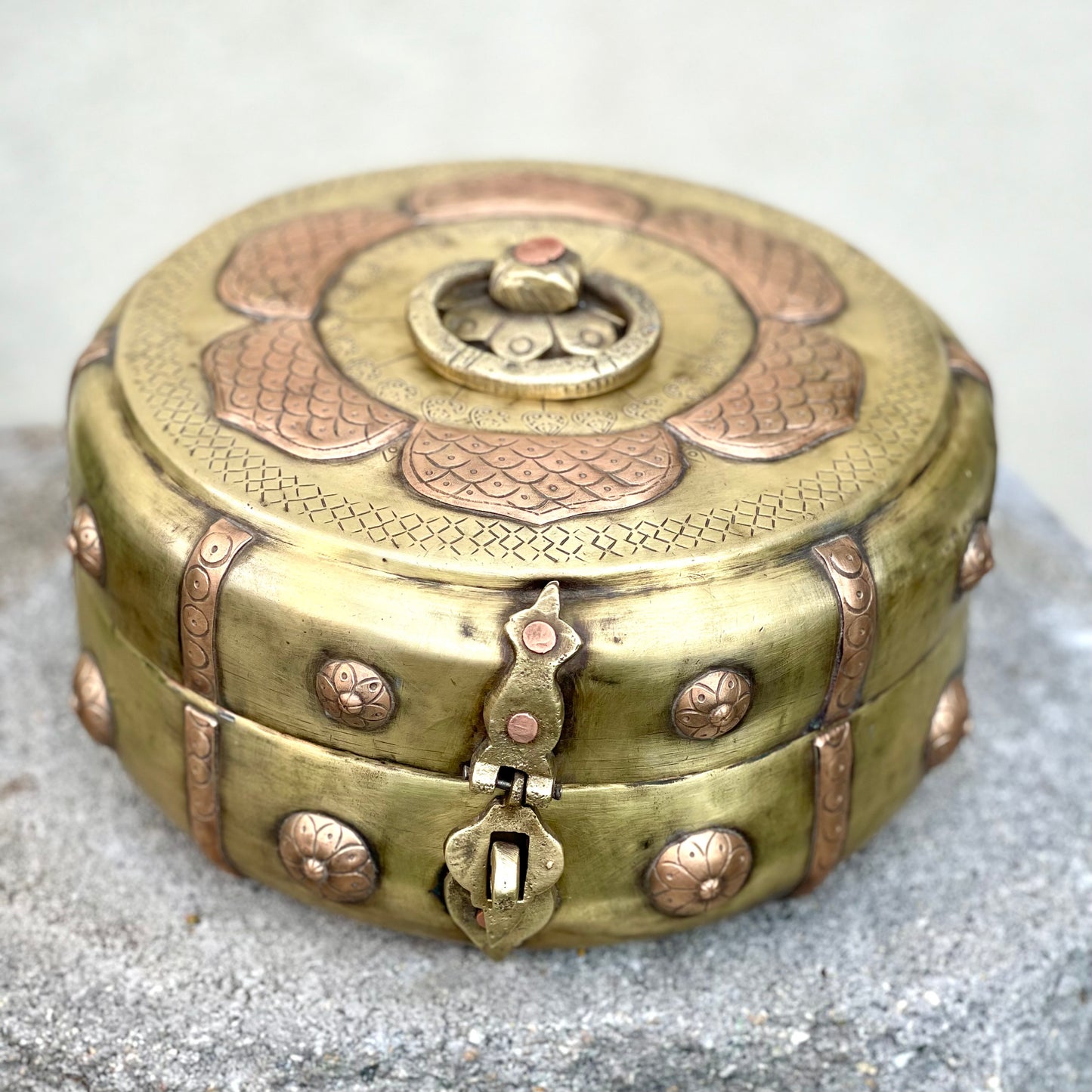 Brass-Copper Floral Chapati Box