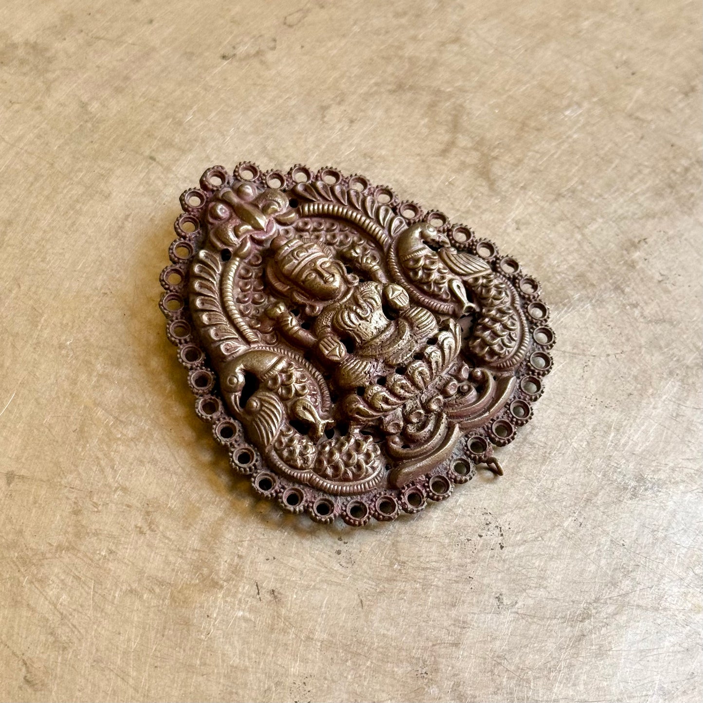 Rare Repoussé Brass Gajalakshmi Appliqué