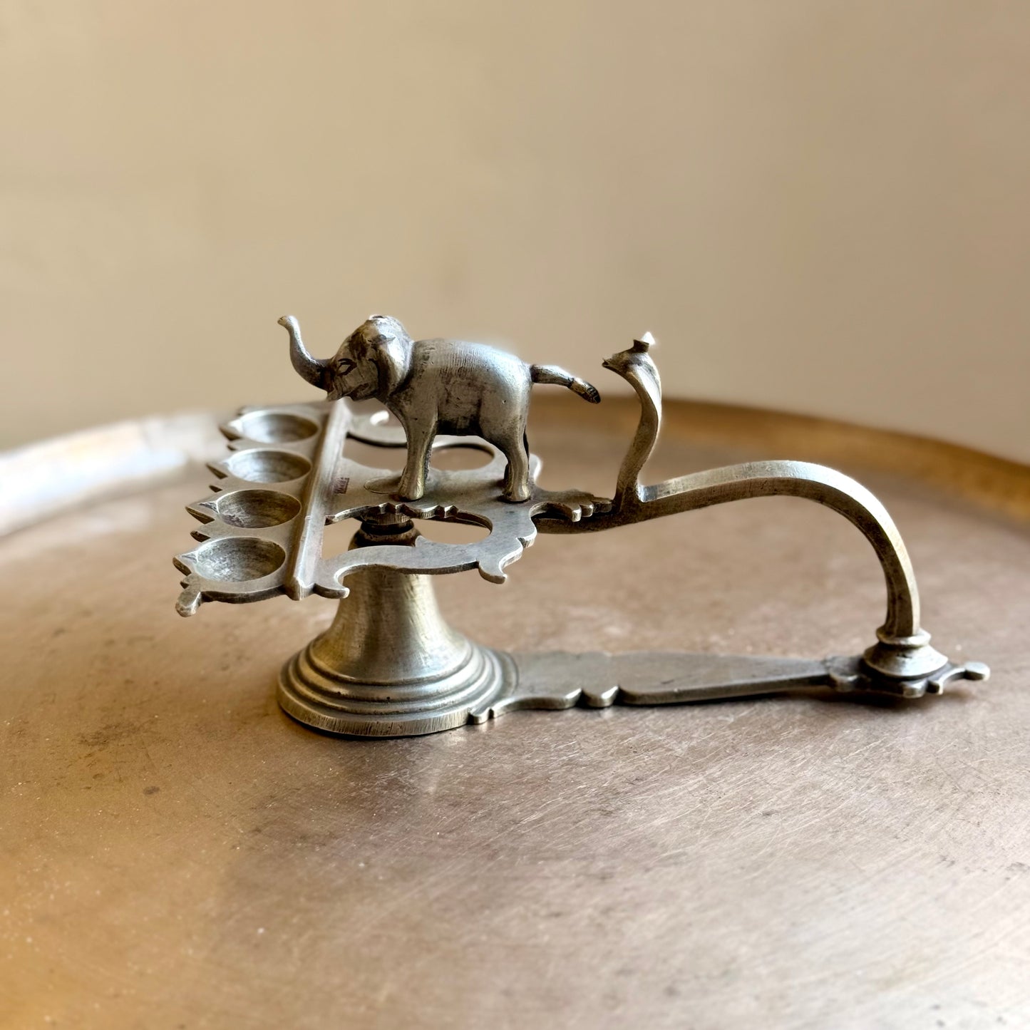 Vintage White Metal "Gaja-Sarpa" Diya