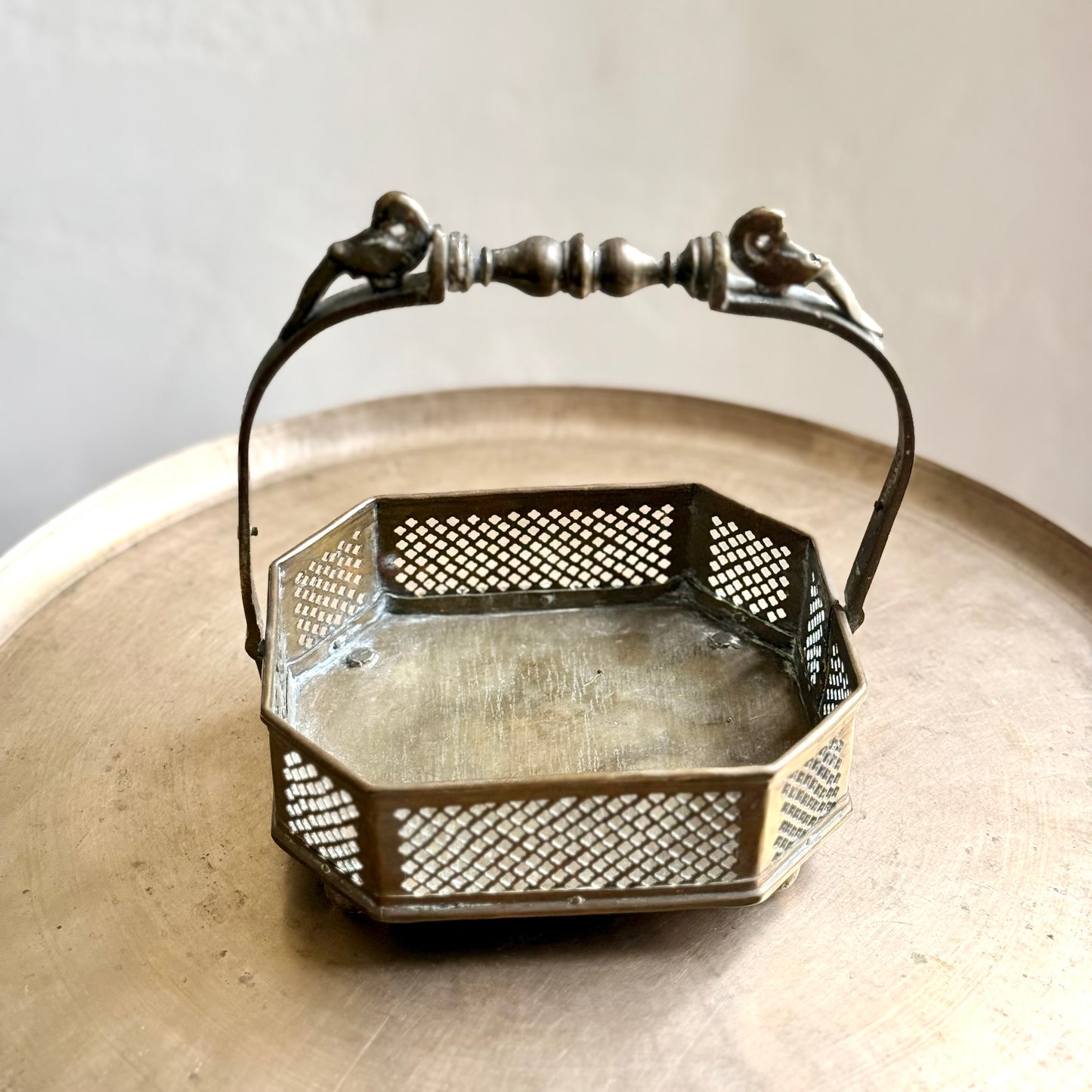 Antique Bronze Flower Basket with Bird Motifs - Tamil Nadu (Early 20th Century)