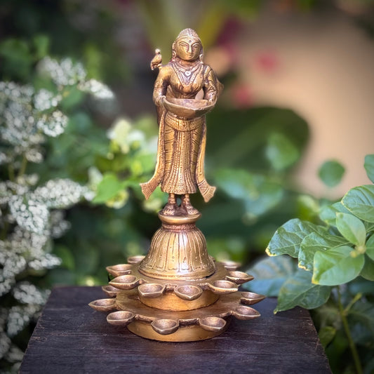 Brass Meenakshi Deepam with 21 diyas