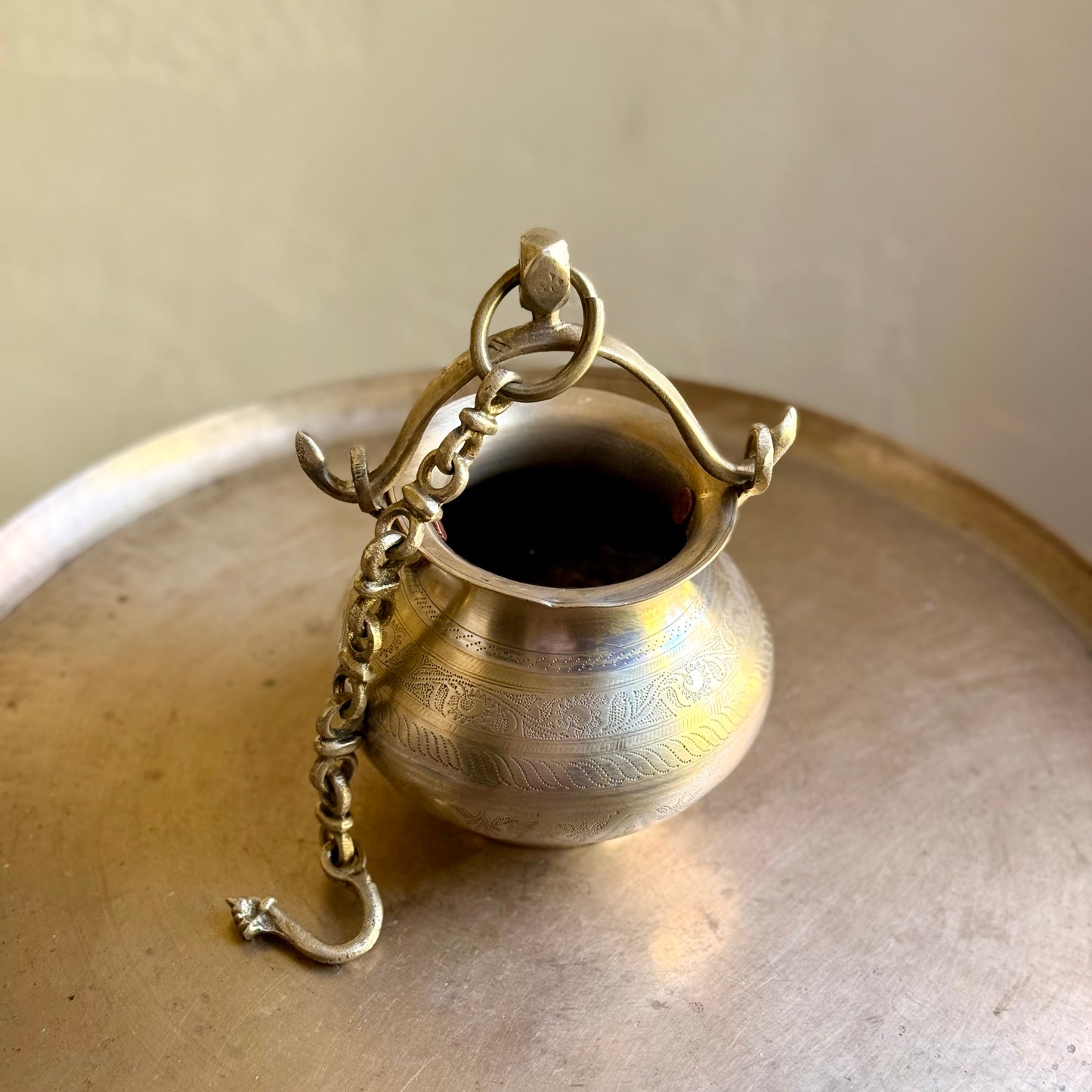 Vintage Brass Hanging Pot