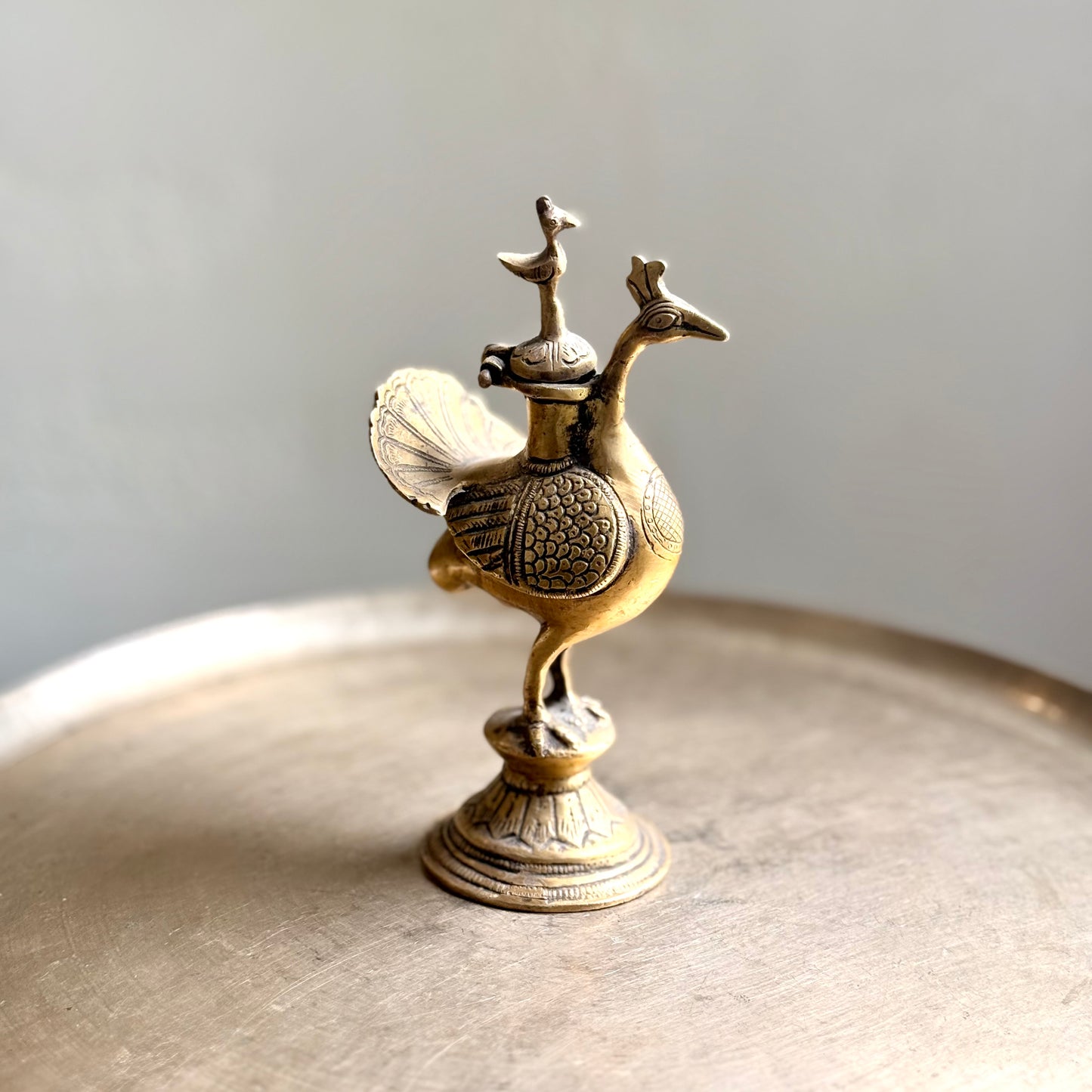 Brass Peacock Ink Pot