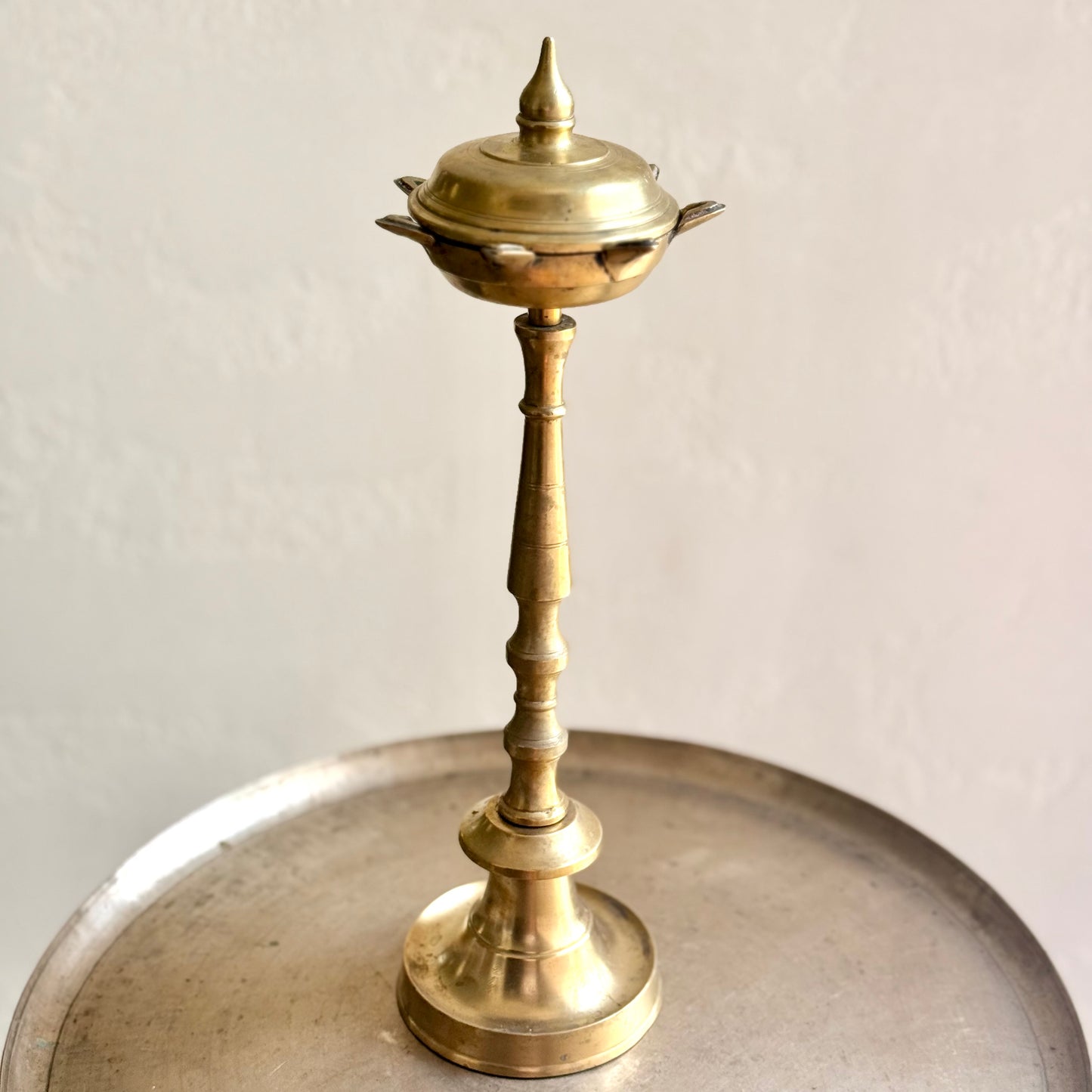 Vintage Deccan Brass Lamp with Lid Tray Cover