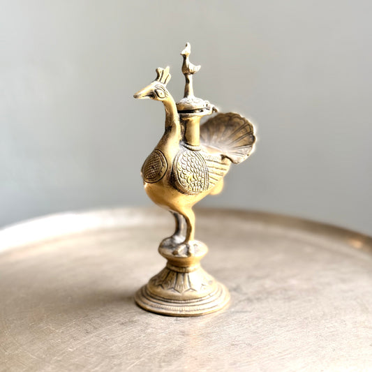 Brass Peacock Ink Pot