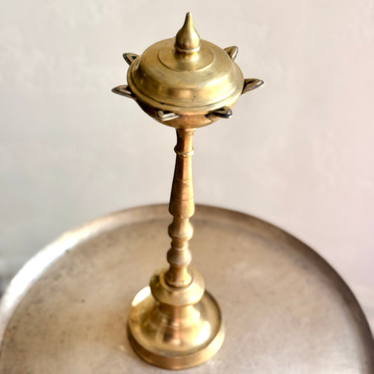 Vintage Deccan Brass Lamp with Lid Tray Cover